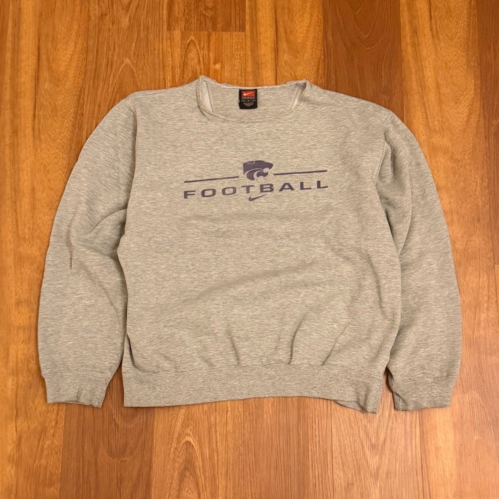 Vintage 90s Nike Kansas State Wildcats Football Gray Sweatshirt Size Medium